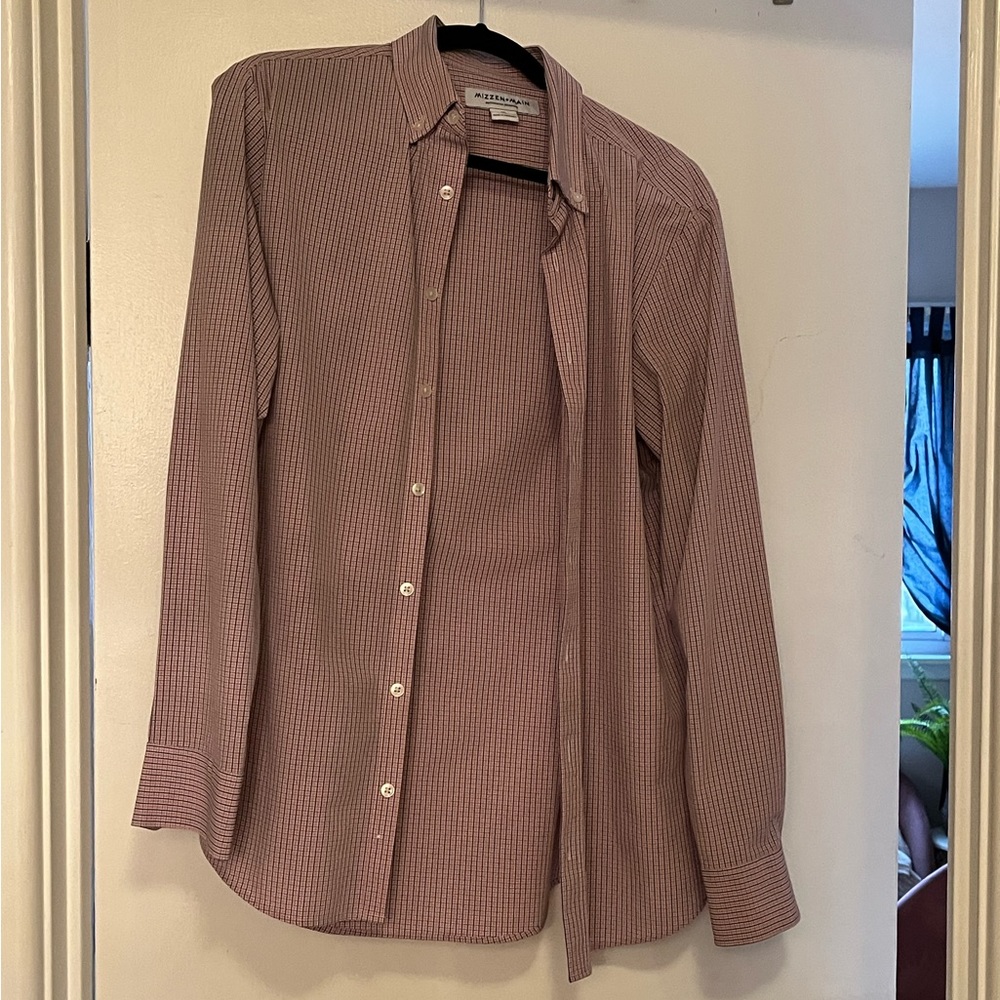 Men’s Mizzen Main dress shirt size M trim fit pink and navy